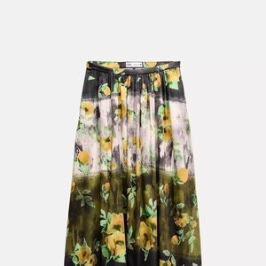 Zara Olive & Yellow Floral Maxi Skirt NWT!